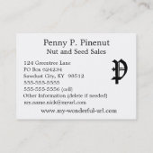 Carte De Visite Initiale anglaise classique gothique de la lettre (Dos)