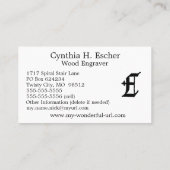 Carte De Visite Initiale anglaise classique gothique de la lettre (Dos)