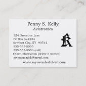 Carte De Visite Initiale anglaise classique gothique de la lettre (Dos)