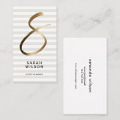 Carte De Visite Initiale chic d'or personnelle (Devant / Derrière)