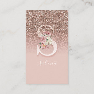 Carte De Visite Initiale élégante en lettre S dorée avec fleurs ro