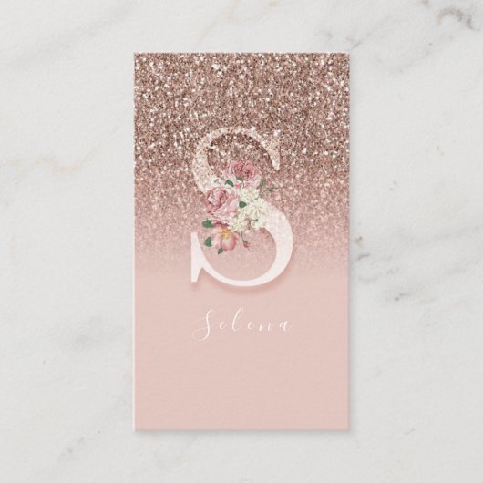 Carte De Visite Initiale élégante en lettre S dorée avec fleurs ro (Devant)