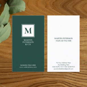 Carte De Visite Initiale minimaliste Cadre blanc sur Vert foncé