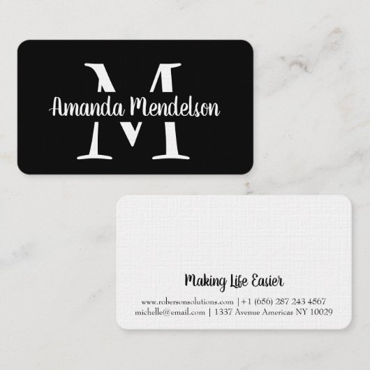 Carte De Visite Initiale noire et blanche moderne (Devant / Derrière)