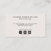 Carte De Visite Initiales à script blanc noir blanc vierge botaniq (Dos)