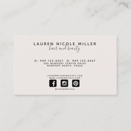 Carte De Visite Initiales à script blanc noir blanc vierge botaniq (Dos)