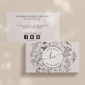 Carte De Visite Initiales à script blanc noir blanc vierge botaniq