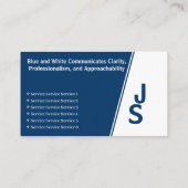 Carte De Visite Initiales asymétriques modernes bleu et blanc pers (Dos)