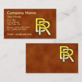 Carte De Visite initiales  B et R en or sur fond de cuir (Devant / Derrière)