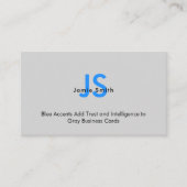 Carte De Visite Initiales bleues sophistiquées QR code noir & gris (Devant)