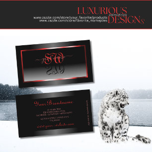 Carte De Visite Initiales de cadre rouge moderne noir et blanc