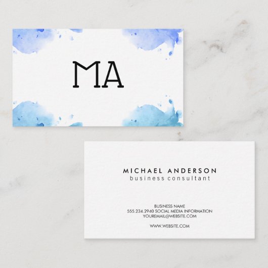 Carte De Visite initiales de l'arrière - plan aquarelle (Devant / Derrière)