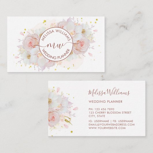 Carte De Visite Initiales de logo Fleurs de Teint Blanc (Devant / Derrière)