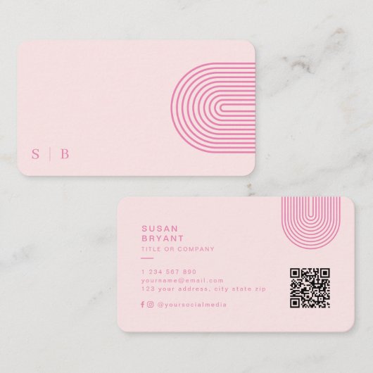 Carte De Visite Initiales de maquillage rose moderne Code QR Média (Devant / Derrière)