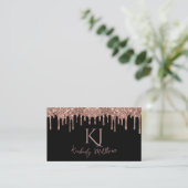 Carte De Visite Initiales de monogramme à paillettes de rose gold  (Debout devant)