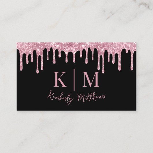 Carte De Visite Initiales de monogramme de Parties scintillant ros (Devant)