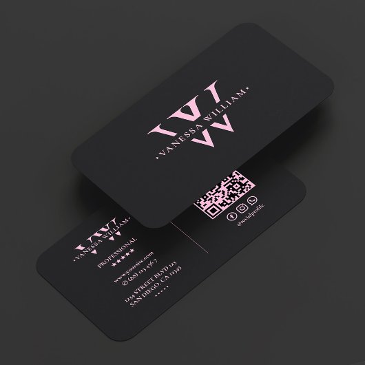 Carte De Visite Initiales de monogramme esthétique V W Rose Noir