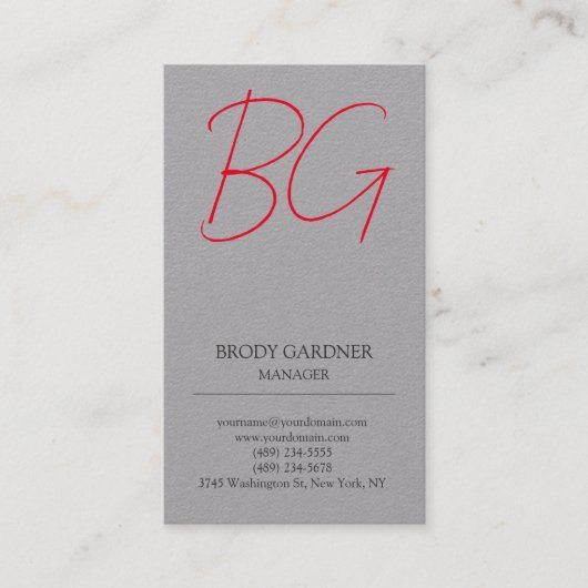 Carte De Visite Initiales de monogramme gris gris clair moderne (Devant)