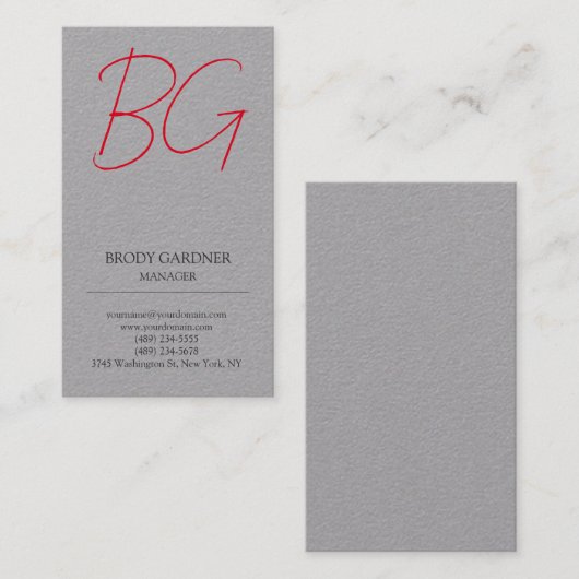 Carte De Visite Initiales de monogramme gris gris clair moderne (Devant / Derrière)