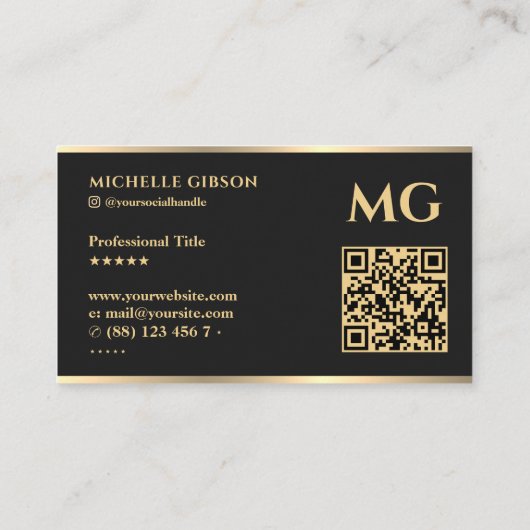 Carte De Visite Initiales de monogramme professionnel noir (Dos)