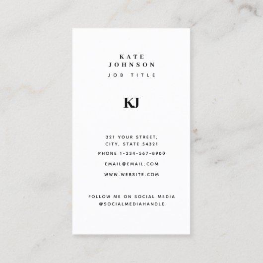 Carte De Visite Initiales de monogramme solide moderne Code QR (Dos)