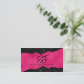 Carte De Visite Initiales de monogramme sur noir luxueux et rose c (Debout devant)