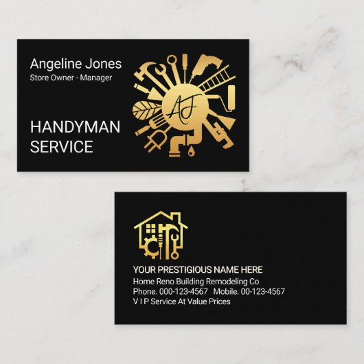 Carte De Visite Initiales de nom Monogramme Outils de bricoleur (Devant / Derrière)