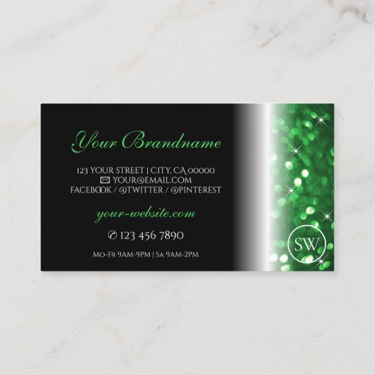 Carte De Visite Initiales de Parties scintillant élégantes en noir (Dos)