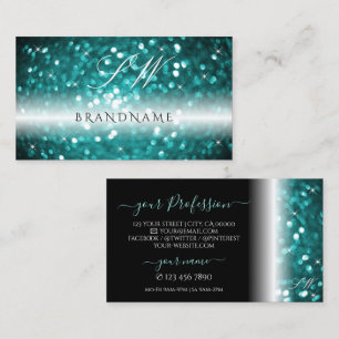 Carte De Visite Initiales de Parties scintillant Turquoise brillan