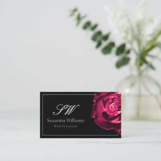 Carte De Visite Initiales de rose rouge noir et blanc classique Ph (Debout devant)