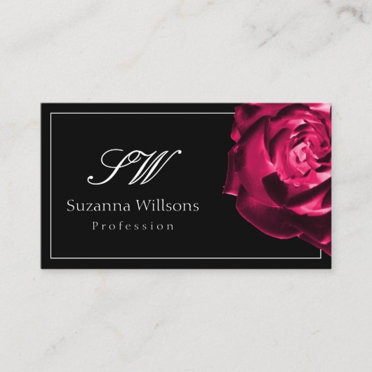 Carte De Visite Initiales de rose rouge noir et blanc classique Ph (Devant)