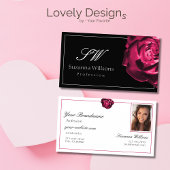 Carte De Visite Initiales de rose rouge noir et blanc classique Ph