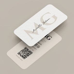 Carte De Visite Initiales de sable blanc minimal professionnel