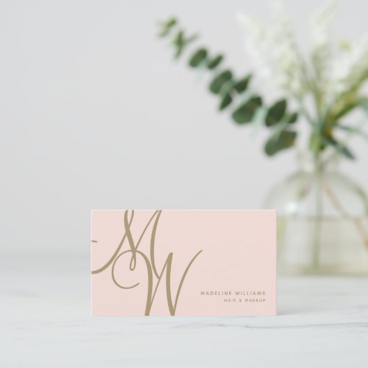 Carte De Visite Initiales de script Chic Blush Pink Gold (Debout devant)