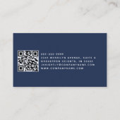 Carte De Visite Initiales de script de monogramme bleu élégant QR  (Dos)