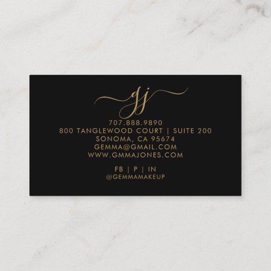 Carte De Visite Initiales de script or moderne maquillage Artiste (Dos)