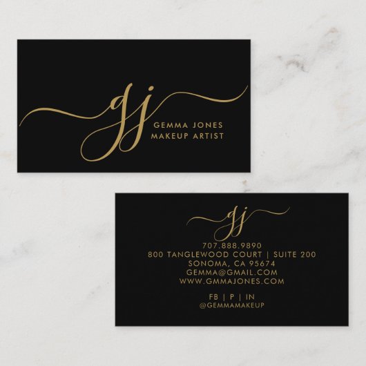 Carte De Visite Initiales de script or moderne maquillage Artiste  (Devant / Derrière)