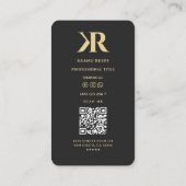 Carte De Visite Initiales du logo K R moderne Monogramme Or noir (Dos)