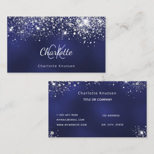 Carte De Visite Initiales du monogramme de parties scintillant ble (Devant / Derrière)