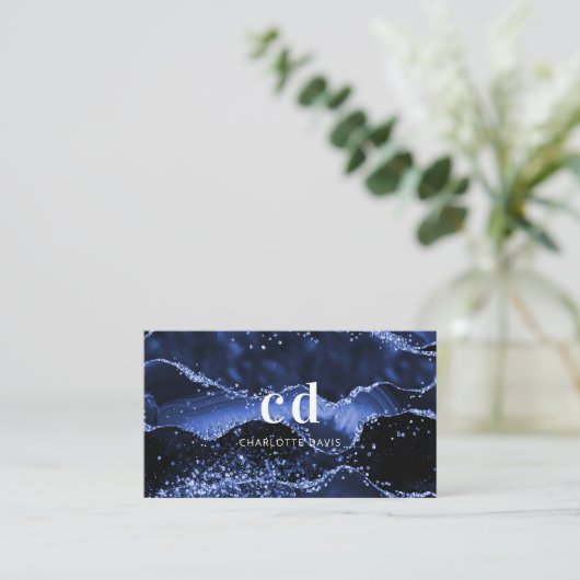 Carte De Visite Initiales en marbre bleu agate marbre (Debout devant)