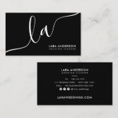 Carte De Visite Initiales en monogramme noir blanc minimal (Devant / Derrière)