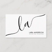 Carte De Visite Initiales en monogramme noir blanc minimal (Devant)