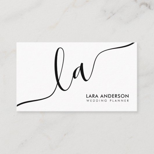 Carte De Visite Initiales en monogramme noir blanc minimal (Devant)