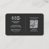 Carte De Visite Initiales en noir Monogramme professionnel moderne (Dos)