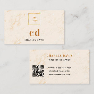 Carte De Visite Initiales en or marbré monogramme code Qr logo
