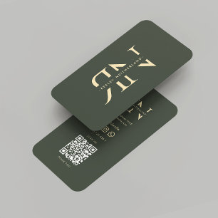 Carte De Visite Initiales en or vert foncé Monogramme moderne