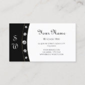 Carte De Visite Initiales et diamants en or noir et blanc tendance (Dos)