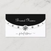 Carte De Visite Initiales et diamants en or noir et blanc tendance (Devant)