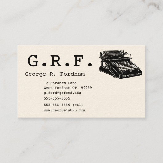 Carte De Visite Initiales et machine à écrire (Devant)