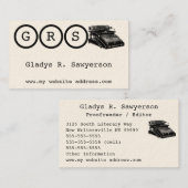 Carte De Visite Initiales et machine à écrire (Devant / Derrière)